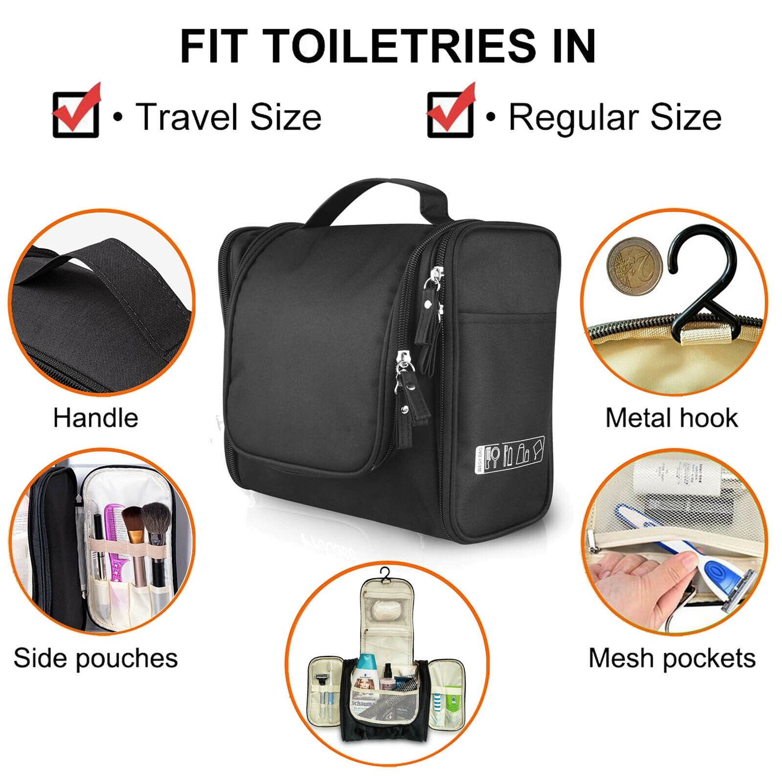 Leak Proof Travel Bags for Toiletries with Hanging Hook & Pro
