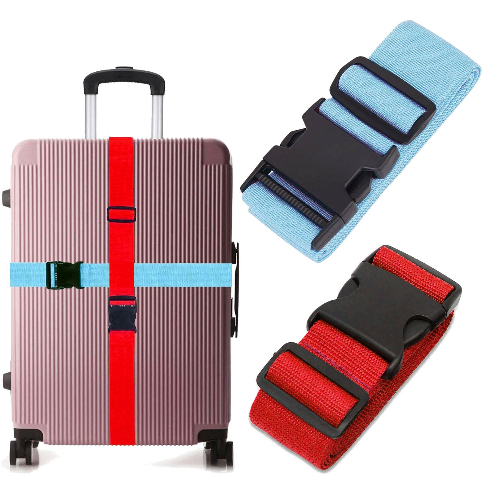 4 Pack Luggage Straps with 4 Pack Luggage Tags, Adjustable Suitcase Belts  with Quick Release Buckle, Non-Slip Security Belts & Suitcase Tags, Travel